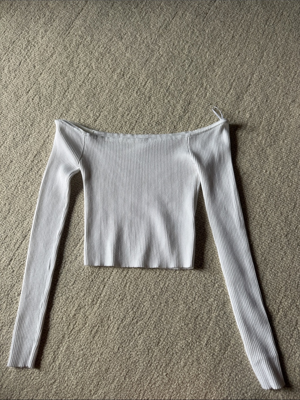 Cotton On White Off-Shoulder Ribbed Long Sleeve Crop Top